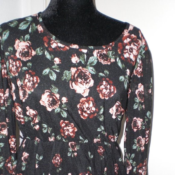 PINK ROSE & BLACK LS DRESS BY HAANI NEW YORK - Picture 1 of 3